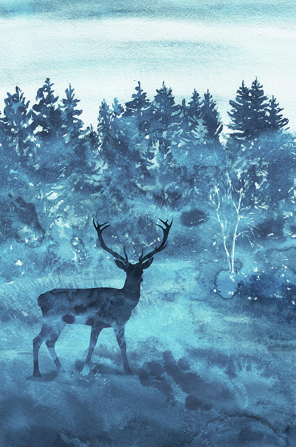 Blue Deer print after a painting Jacqueline Ditt