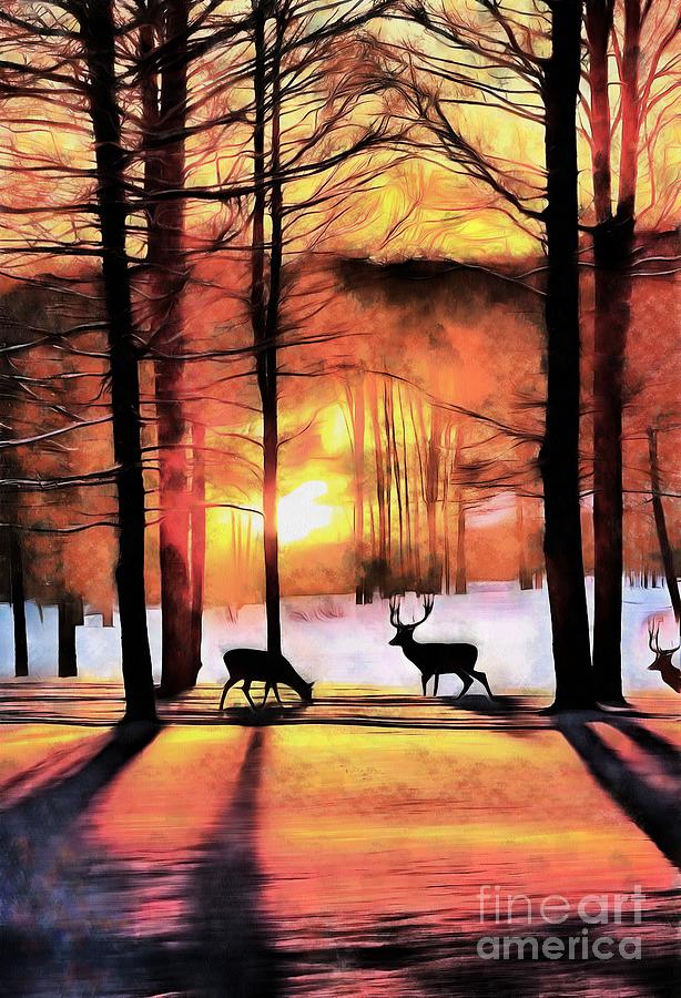 Deer Winter Morning Digital Art by Yorgos Daskalakis