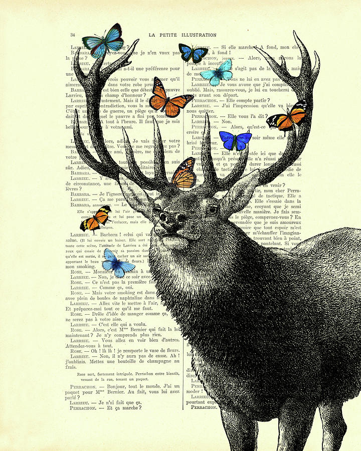 Deer Digital Art - Deer with butterflies by Madame Memento