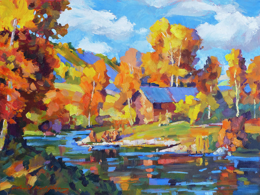  Deerfield River Autumn In Vermont Painting by David Lloyd Glover
