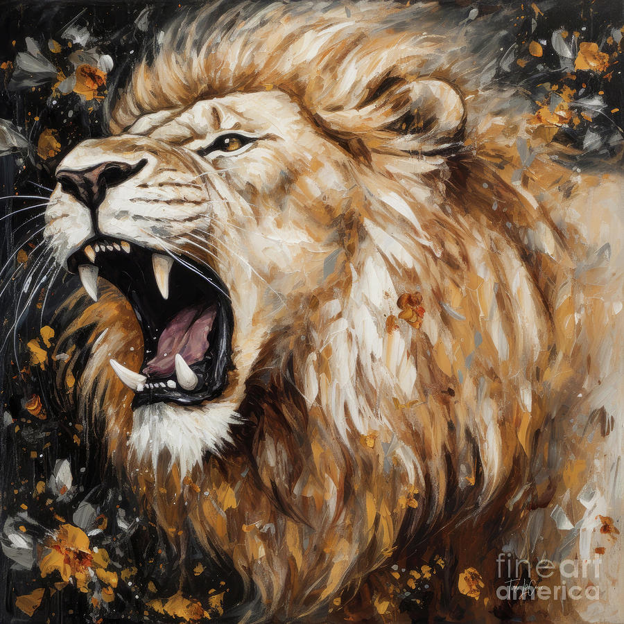 Lion Painting - Defending His Pride by Tina LeCour
