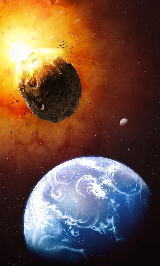 Deflecting a near-Earth Asteroid Drawing by Mark Garlick/science Photo Library