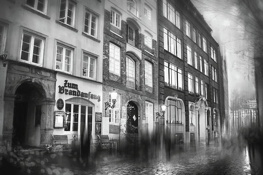 Deichstrasse By Night Hamburg Germany Black and White  Photograph by Carol Japp