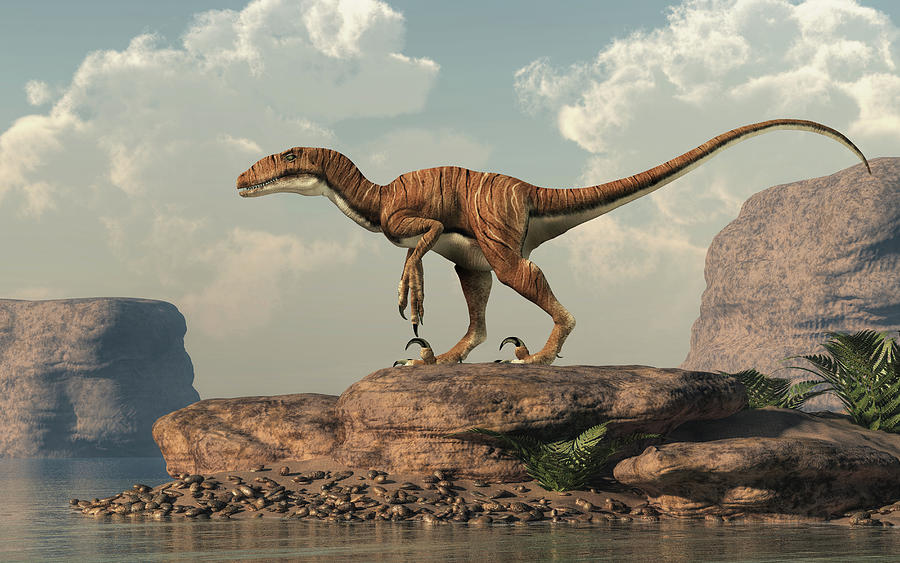 Deinonychus by a Lake Digital Art by Daniel Eskridge