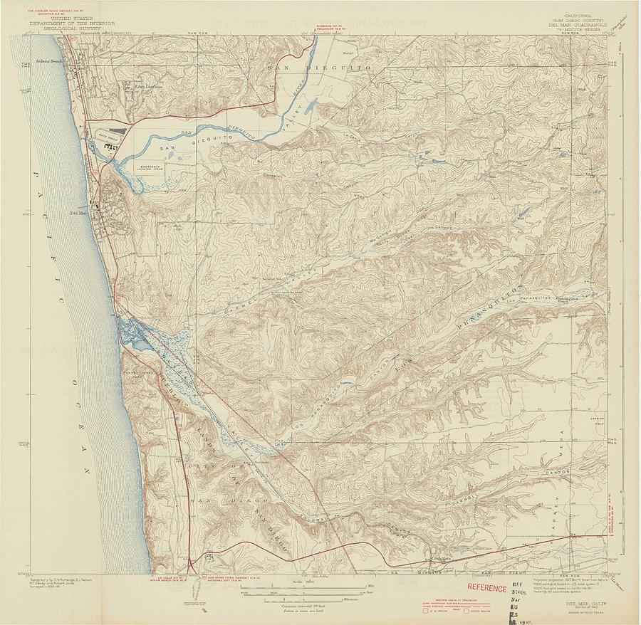 Del Mar CA from 1943 Vintage Map High Quality Mixed Media by Vintage ...