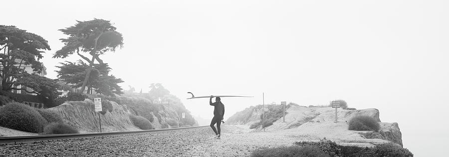 San Diego Photograph - Del Mar Surfer Crossing Railroad Tracks by William Dunigan