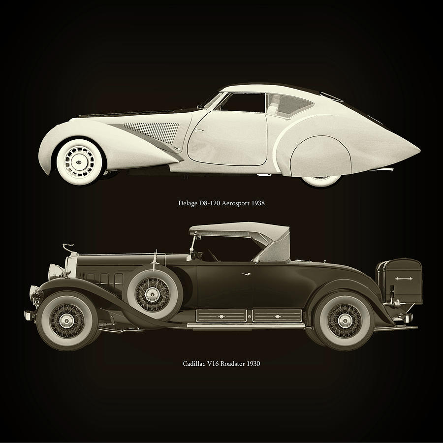 Delage D8-120 Aerosport 1938 and Cadillac V16 Roadster 1930 Photograph by Jan Keteleer