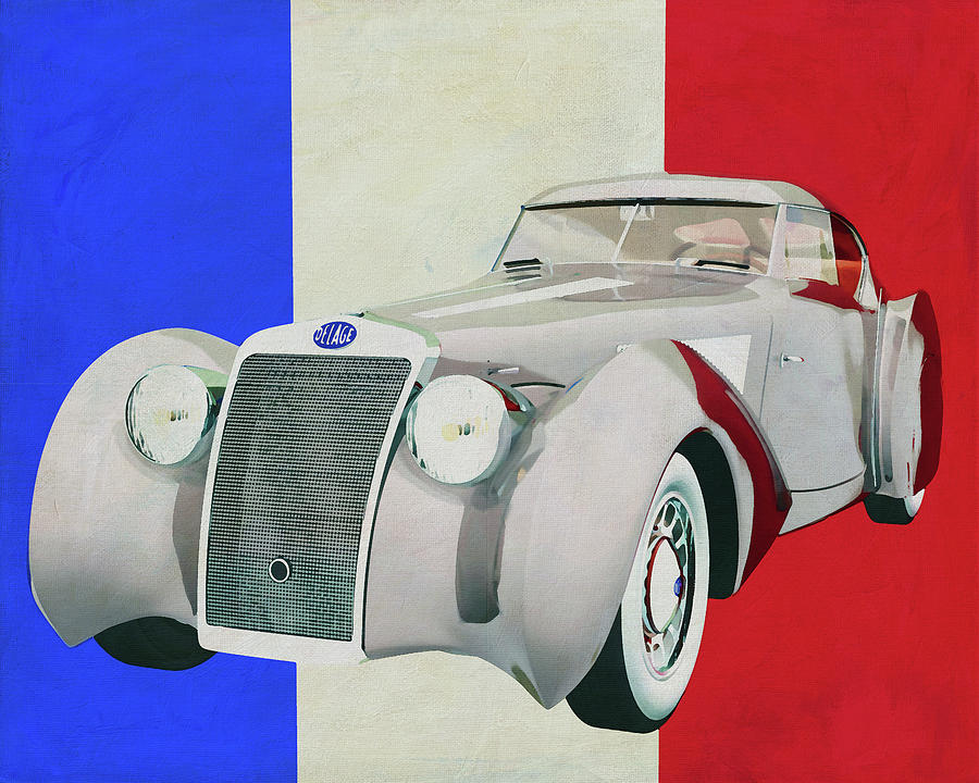Delage D8-120 Aerosport 1938 with French flag Painting by Jan Keteleer