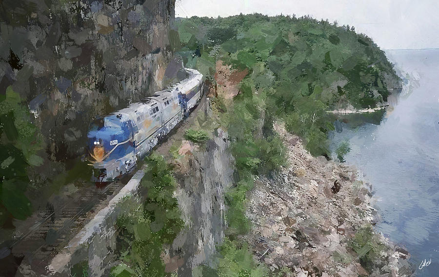 Delaware and Hudson train along Lake Champlain Digital Art by Glenn Galen