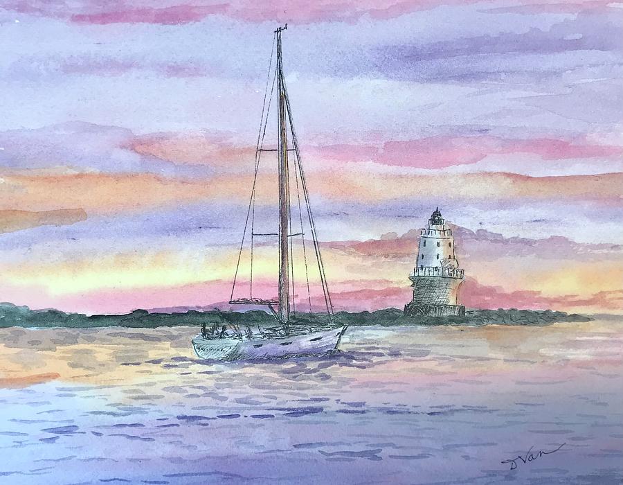 Delaware Bay Lighthouse Painting by Denise Van Deroef