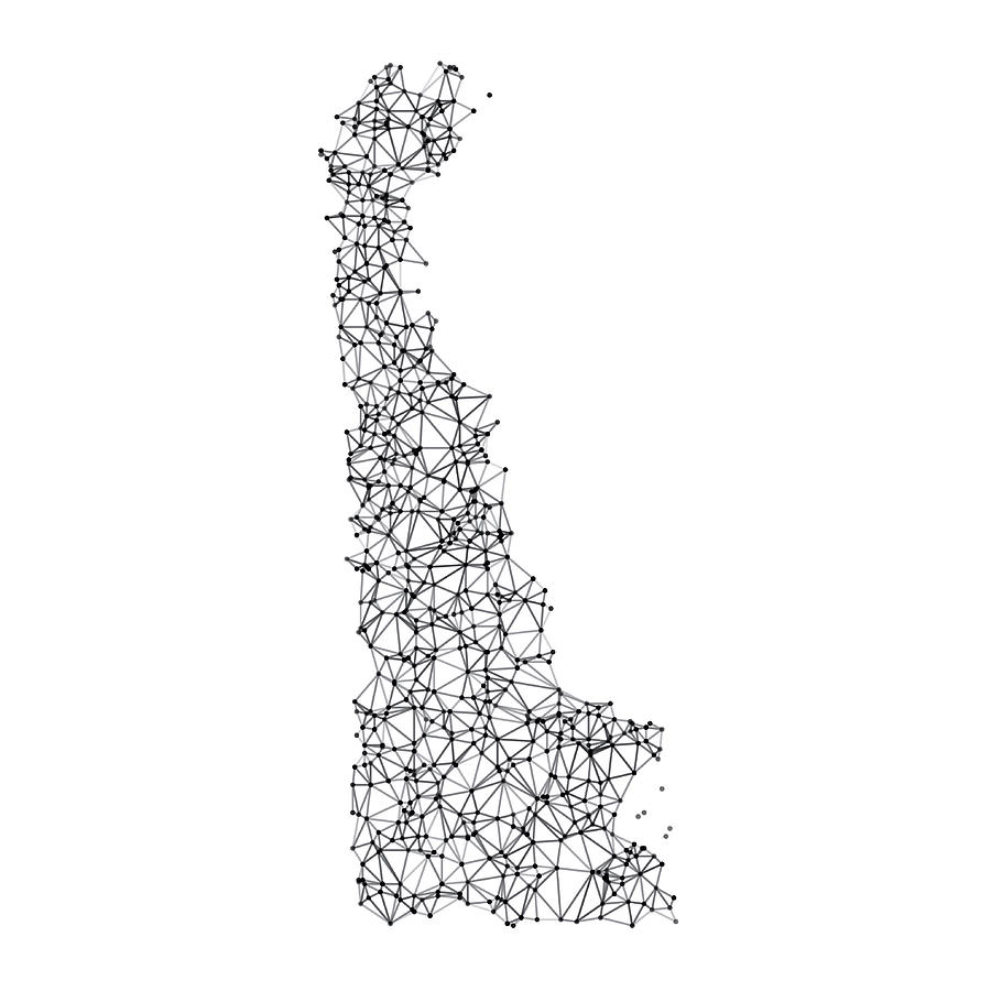 Delaware Map Network Black And White Drawing by FrankRamspott