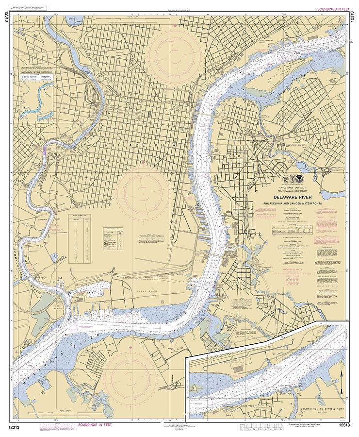Delaware River Philadelphia to Camden Waterfronts, NOAA Chart 12313 Digital Art by Nautical Chartworks
