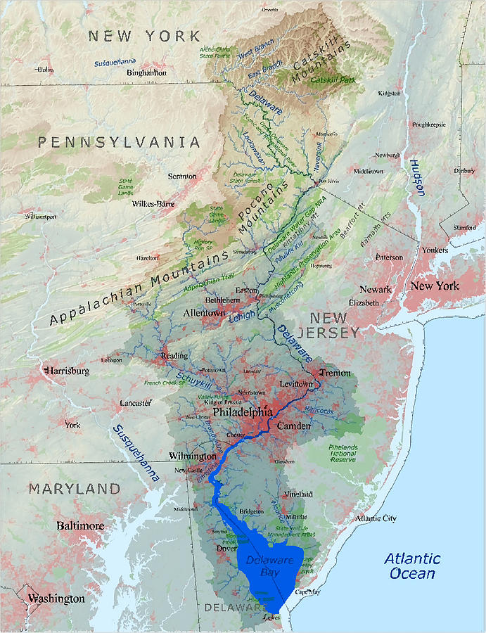 Delaware River Watershed Map Labeled blue Painting by Bennett Davis ...