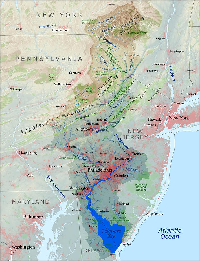 Delaware River Watershed Map Labeled girl Painting by Summer Ruby ...