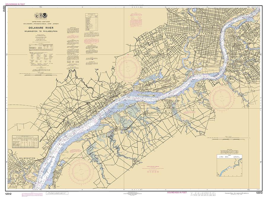 Delaware River Wilmington to Philadelphia, NOAA Chart 12312 Digital Art by Nautical Chartworks