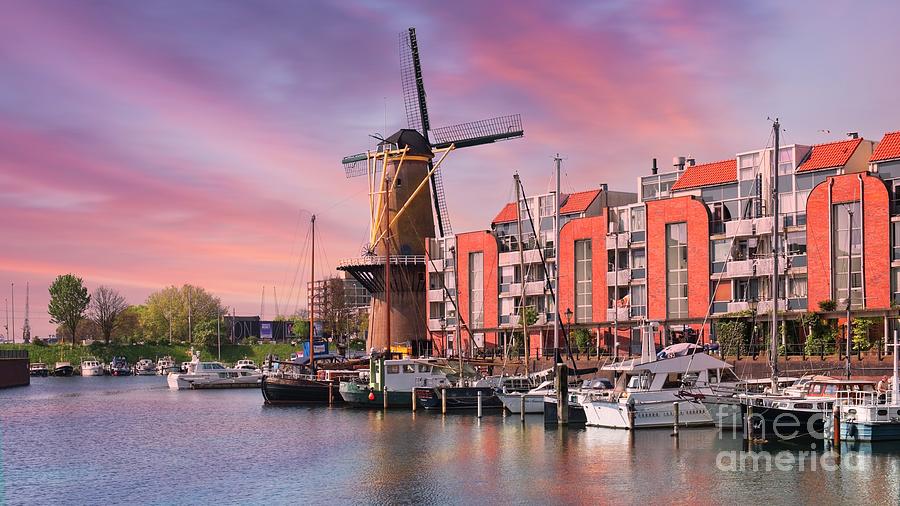 Delfshaven Windmill Sunset, Rotterdam, Netherlands Photograph by Philip Preston