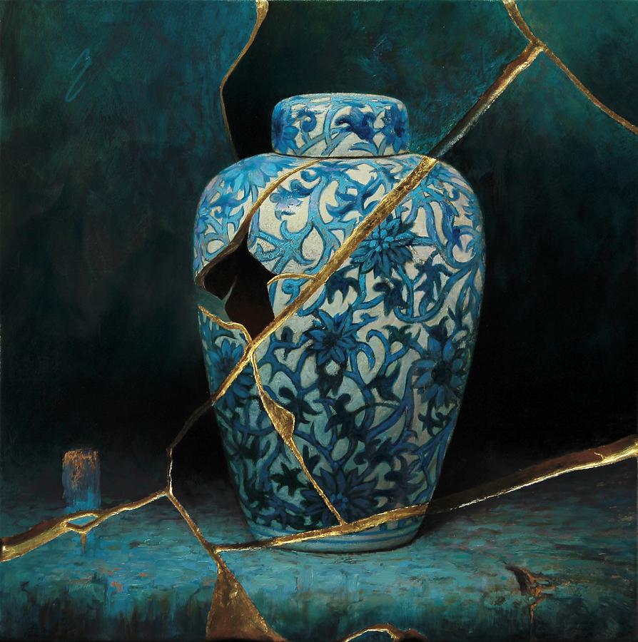 Still Life Painting - Delft - Kintsugi Drips by Bruno Capolongo