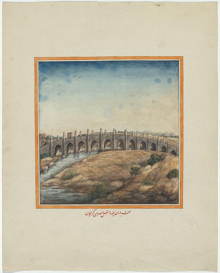 Delhi, India Bridge in landscape c. 1816 Painting by Artistic Rifki