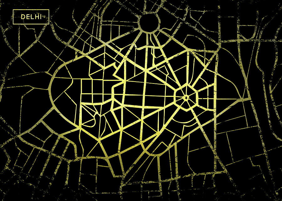 Delhi Map in Gold and Black Digital Art by Sambel Pedes