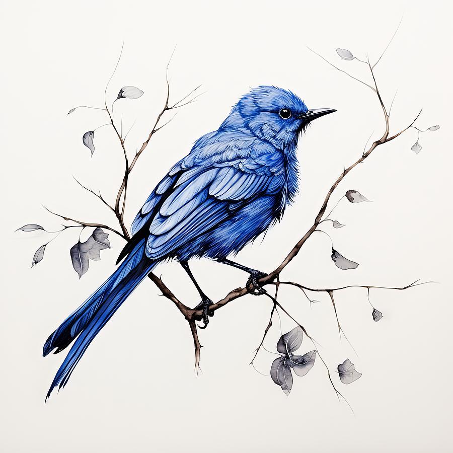 Delicate Lines Capture Bluebird Grace Painting by Lourry Legarde