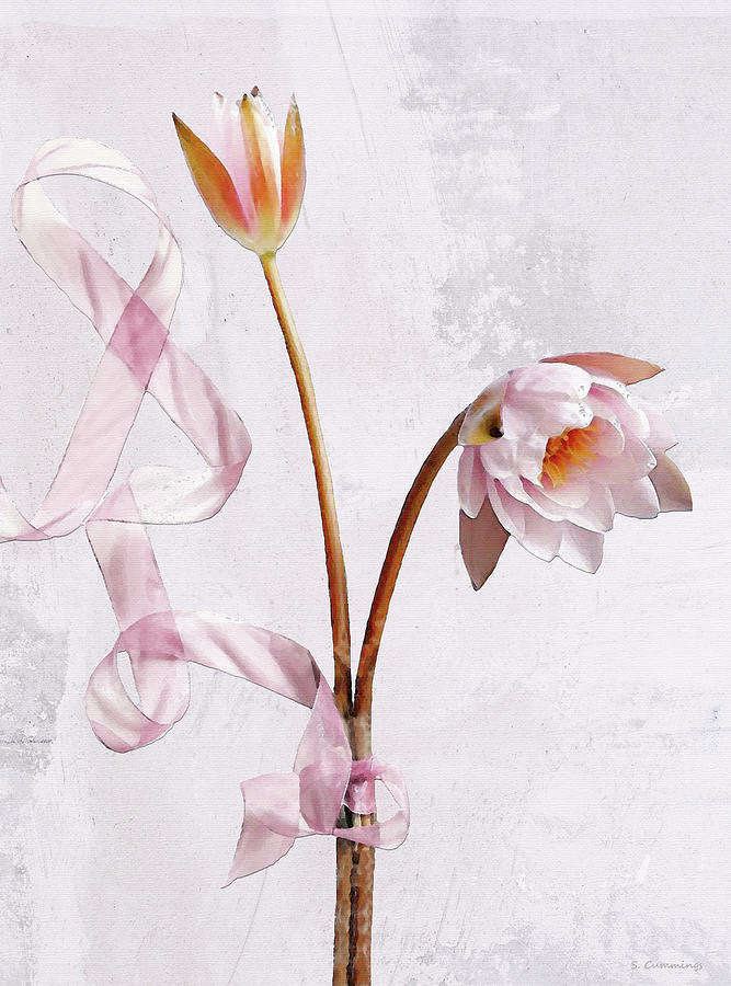 Delicate Pink Lotus Flower Art Painting by Sharon Cummings