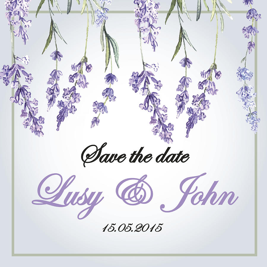 Delicate wedding invitation with lavender flowers Drawing by AnYudina