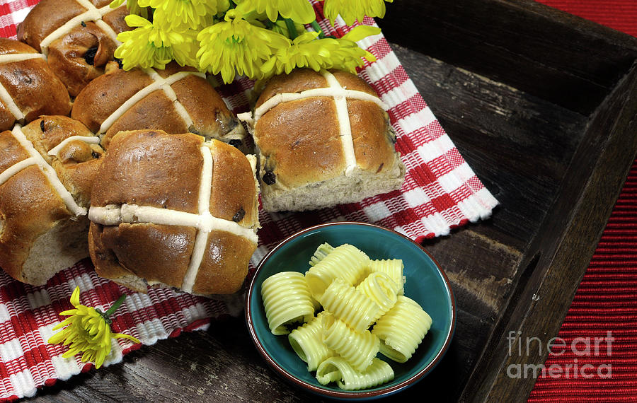 Delicious English style Happy Easter Hot Cross Buns Photograph by Milleflore Images