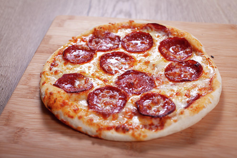 Delicious Hot Homemade Pepperoni Pizza. Italian Pepperoni Pizza With Salami Photograph