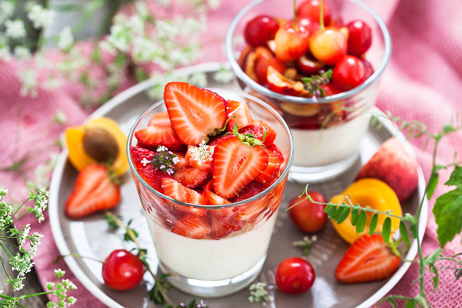Delicious Italian dessert Panna Cotta with fresh summer strawberries Photograph by Ekaterina Smirnova