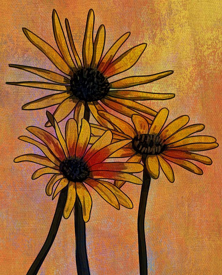 Delightful Daisies Three Drawing by Joan Stratton