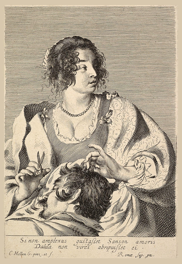 Delilah Cutting Samsons Hair Drawing by Claude Mellan