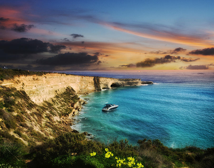 Delimara cliffs at sunrise in Malta - Landscape photo Photograph by Stephan Grixti