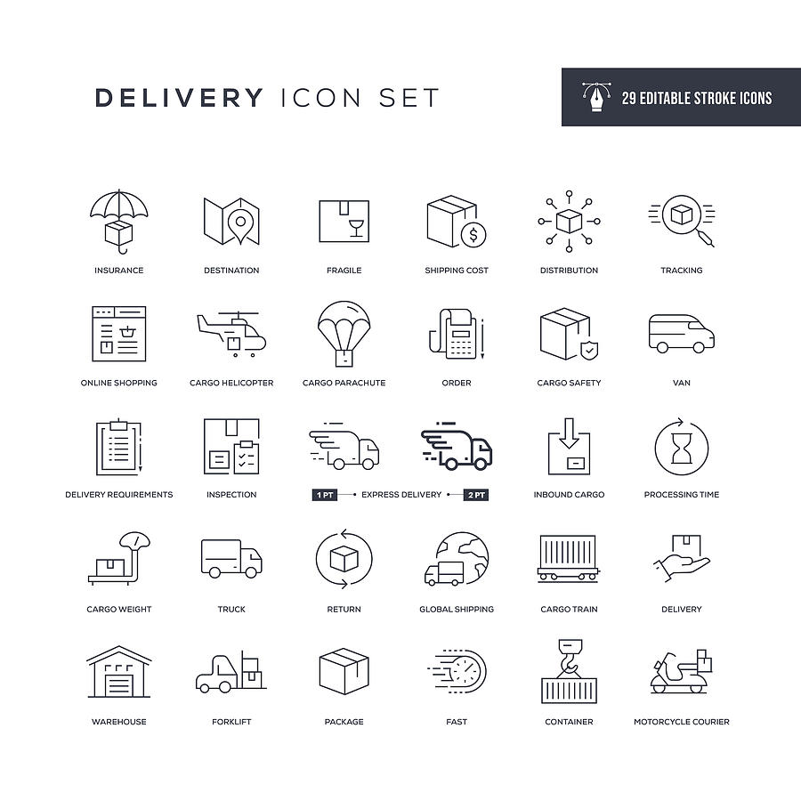 Delivery Editable Stroke Line Icons Drawing by Enis Aksoy