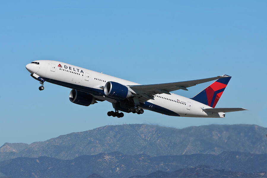 Delta Air Lines Boeing 777 Takeoff at Los Angeles Photograph by Erik Simonsen