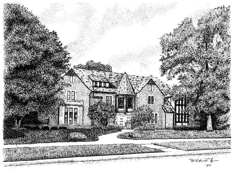 Delta Delta Delta Sorority House, Butler University, Indianapolis, Indiana Drawing by Stephanie Huber