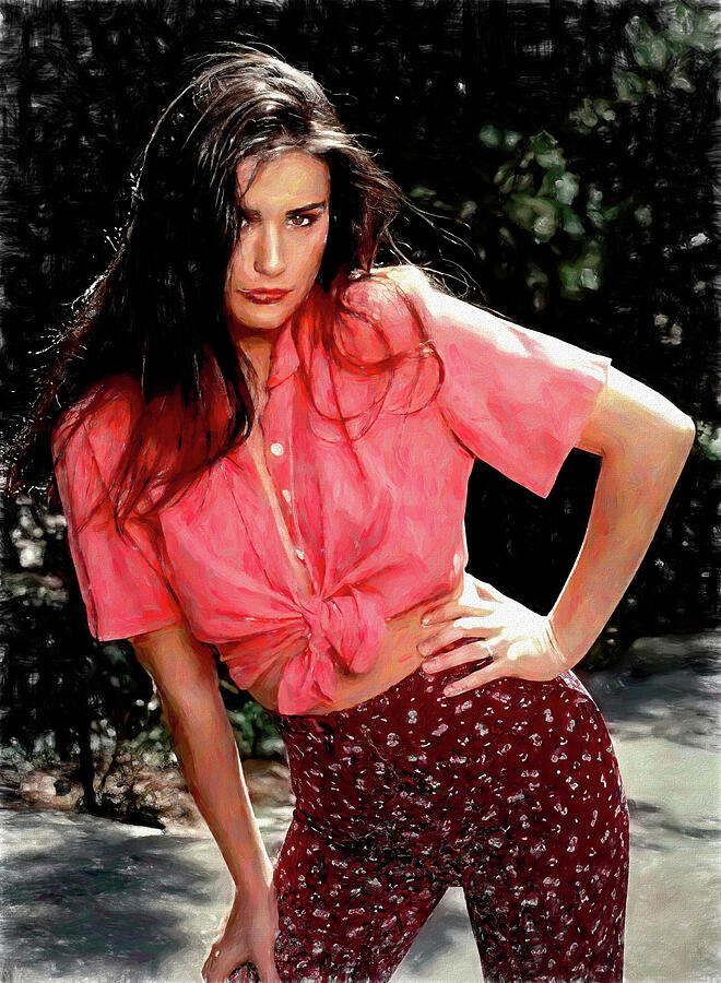 Demi Moore Painting - Demi Moore in Pink Blouse Painting by John Straton