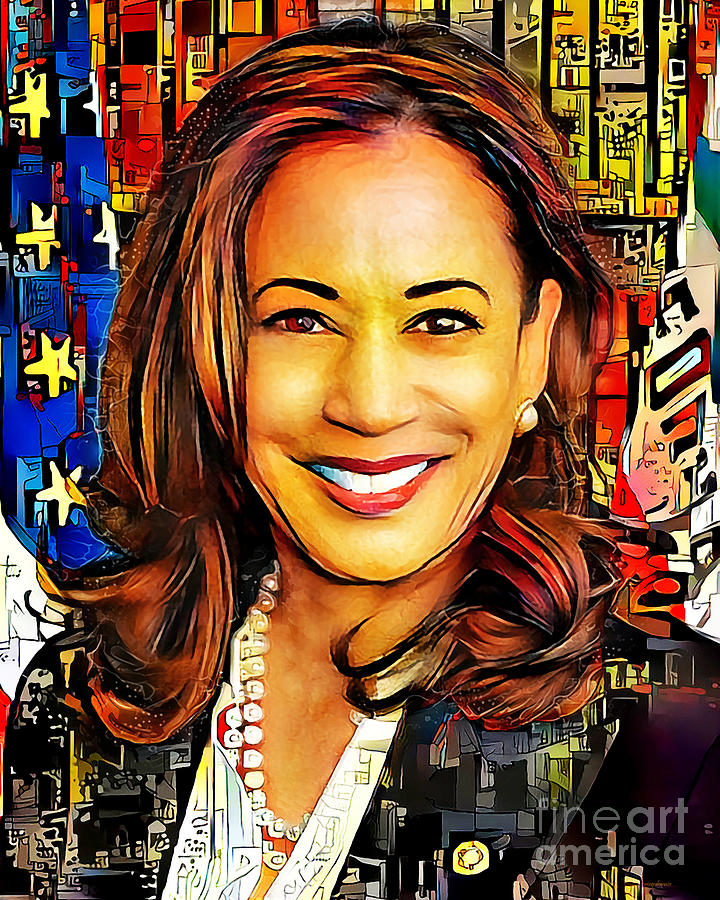 Democratic Vice Presidential Nominee Kamala Harris in Vibrant Contemporary Colors 20201012 v2a Photograph by Wingsdomain Art and Photography