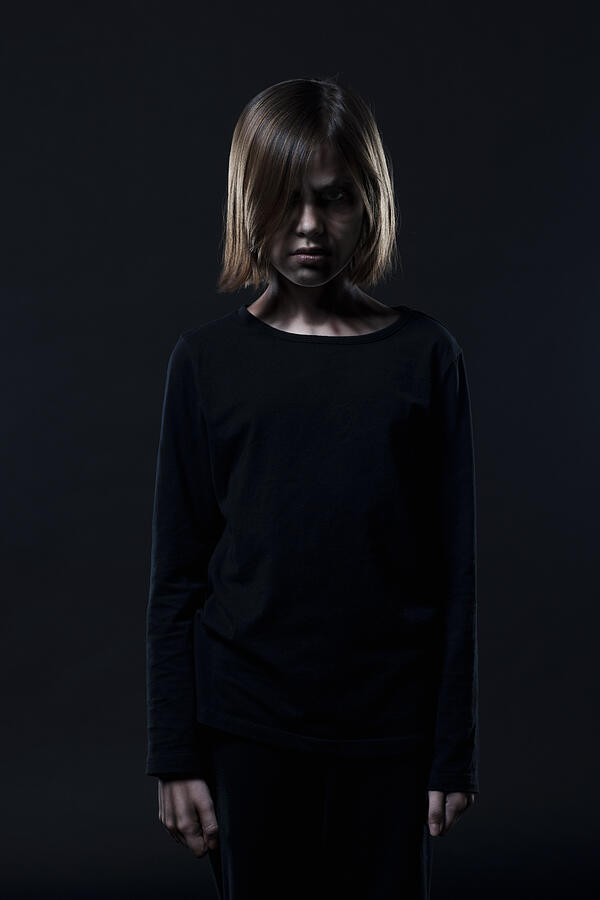 Demon Girl in Halloween Makeup, Portrait on Black, Copy Space Photograph by Quavondo