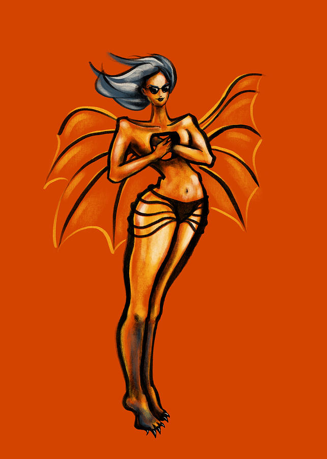 Demon Girl With Wings And Sunglasses Digital Art