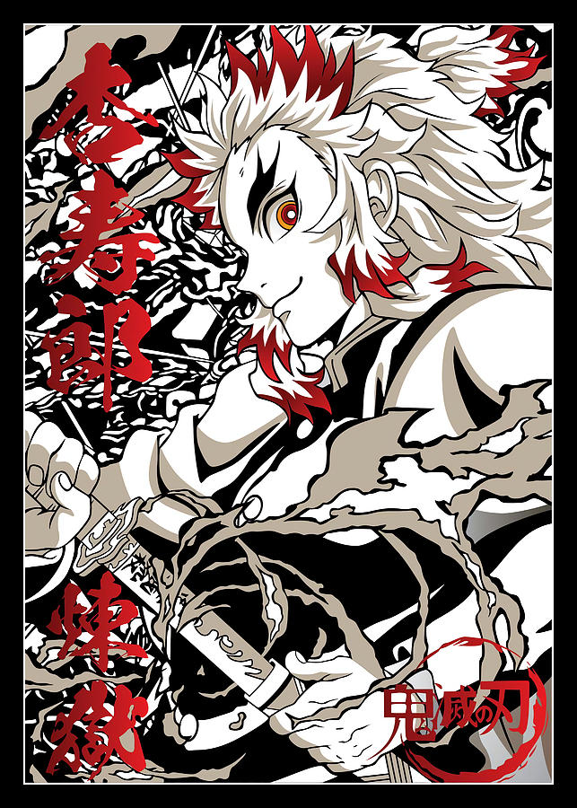 Demon Slayer Rengoku Poster Black And White Tapestry - Textile by Craig ...