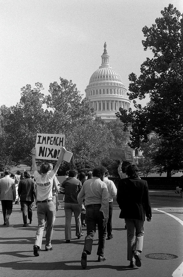Demonstrator With Impeach Nixon Sign - Washington DC 1973 Photograph by War Is Hell Store