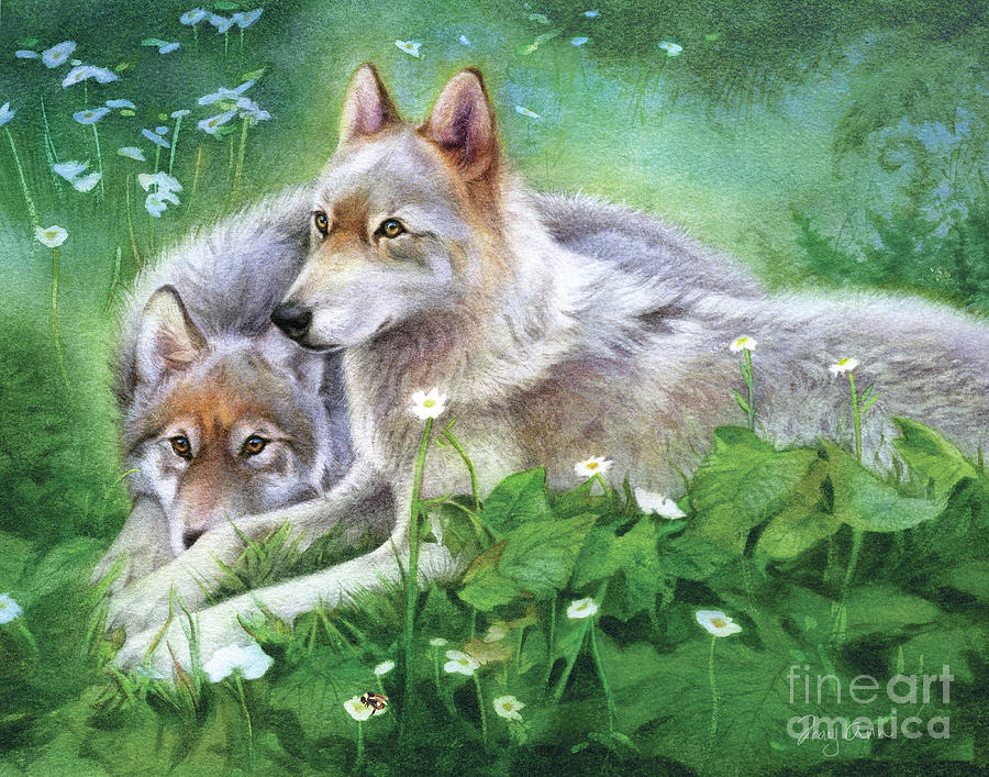 Den Mates, Wolves Painting by Tracy Herrmann