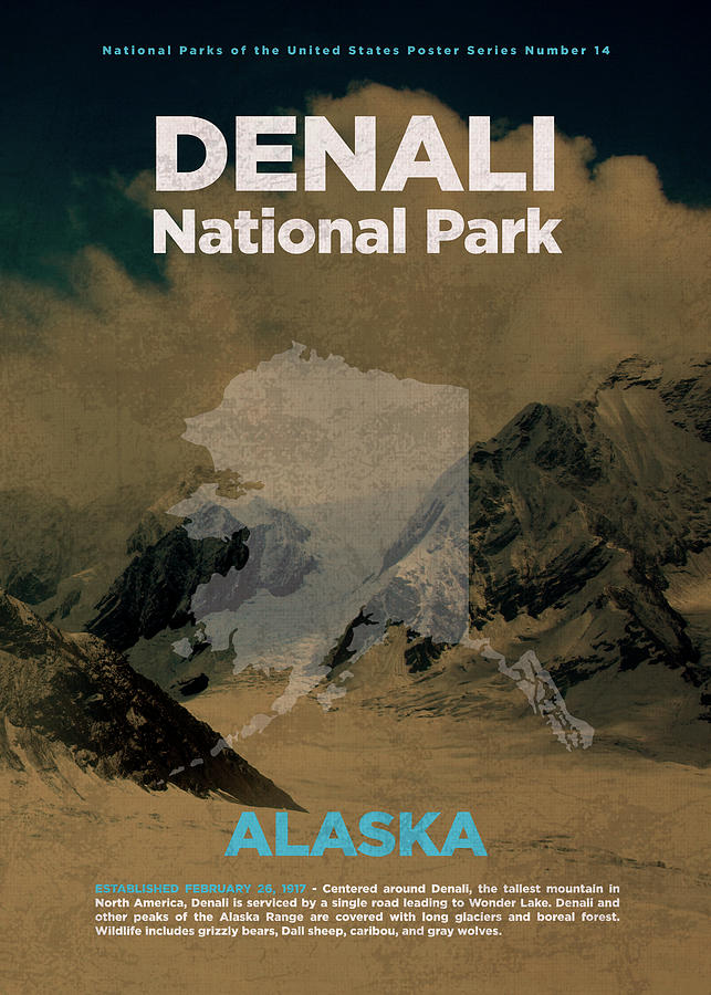 National Parks Mixed Media - Denali National Park in Alaska Travel Poster Series of National Parks Number 14 by Design Turnpike