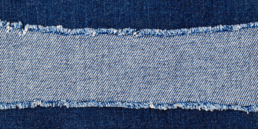 Denim blue jeans fabric frame. Bleached denim fabric with fringe edge ...
