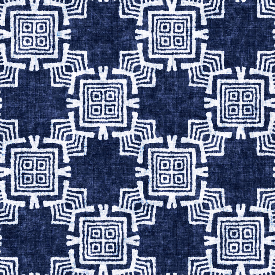 Denim Colored Tribal Ethnic Seamless Pattern Drawing