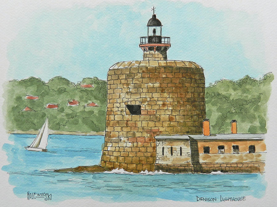 Denison Lighthouse Painting by Robert Holewinski