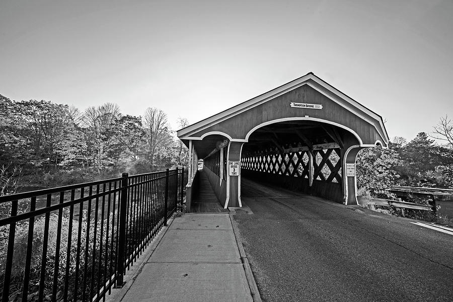 Denman Thompson Bridge Fall Foliage Swanzey NH Black and White Photograph by Toby McGuire