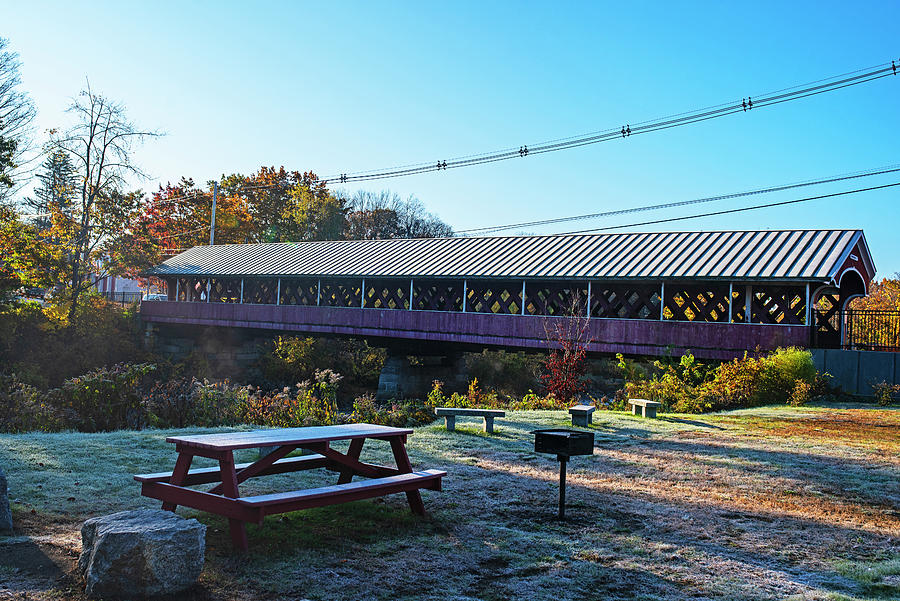 Denman Thompson Bridge Fall Foliage Swanzey NH Frosty Morning
