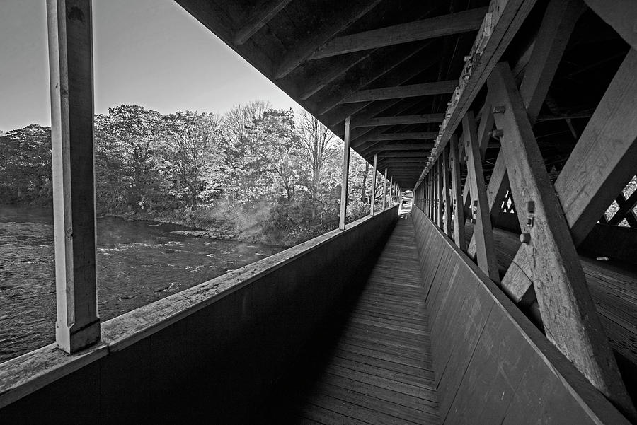 Denman Thompson Bridge Fall Foliage Swanzey NH Pedestrian Walkway Black and White Photograph by Toby McGuire