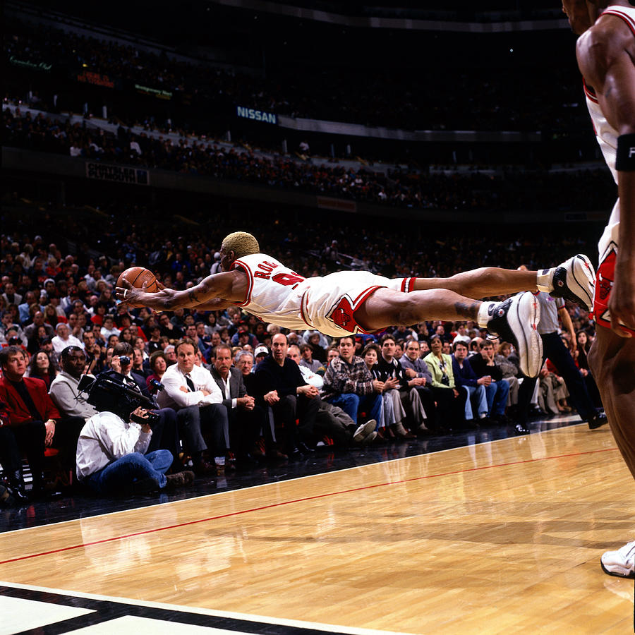Dennis Rodman Diving For Loose Ball Photograph by Sam Forencich